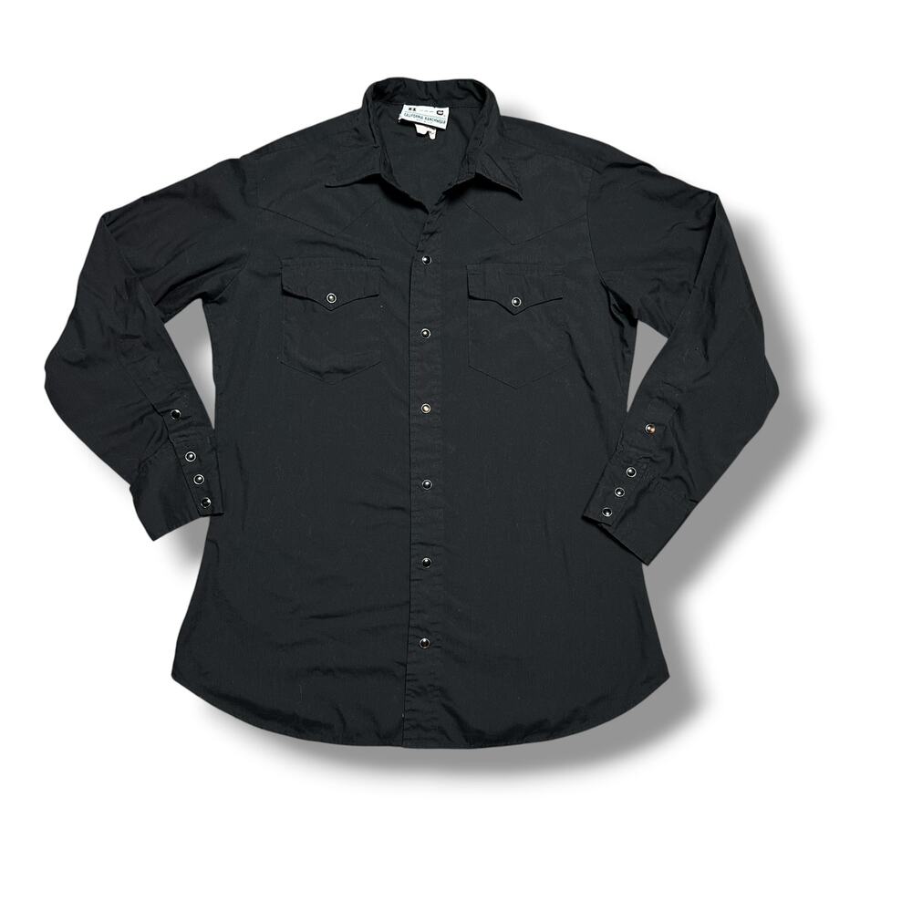 Vintage 70s H Bar C Western Pearl Snap Shirt Solid Black Ranchwear Cowboy Sz M